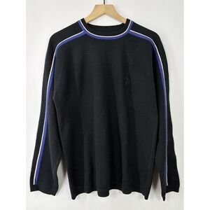 Vintage Tommy Hilfiger Sweater Mens Large Black Crewneck Striped Y2K